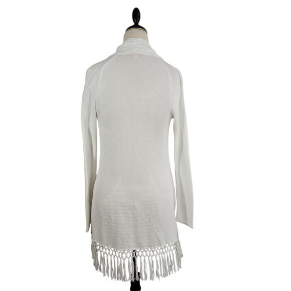 Lilly Pulitzer Tatum Long Knit Cardigan S White Fringe Open Front Beach Resort - Picture 8 of 13